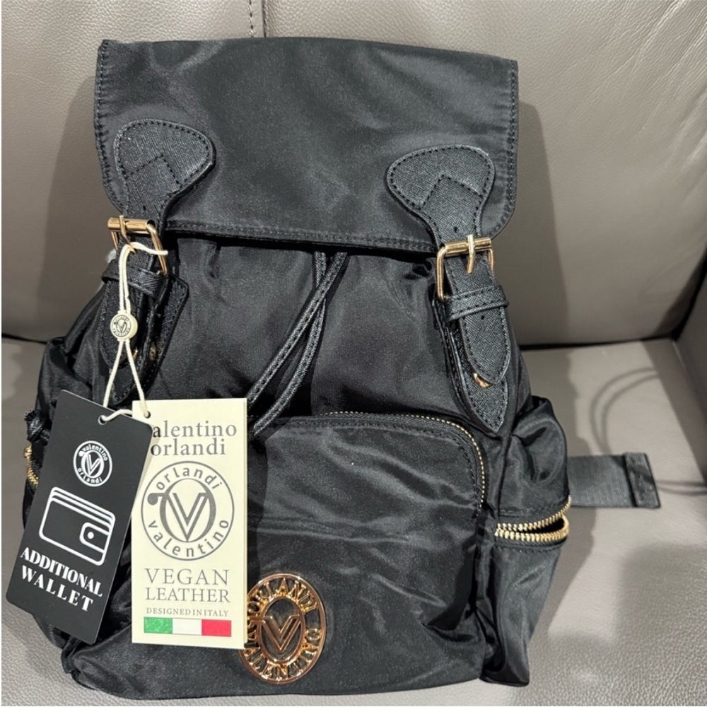 Valentino Orlandi Black Vegan Leather Backpack NWT